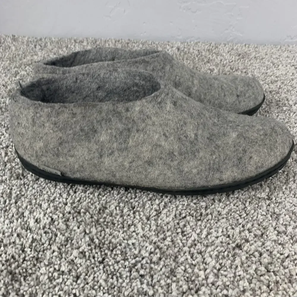 Glerups Slippers Mens Size 10 Gray Wool Felt Rubber Sole House Shoes Comfort
